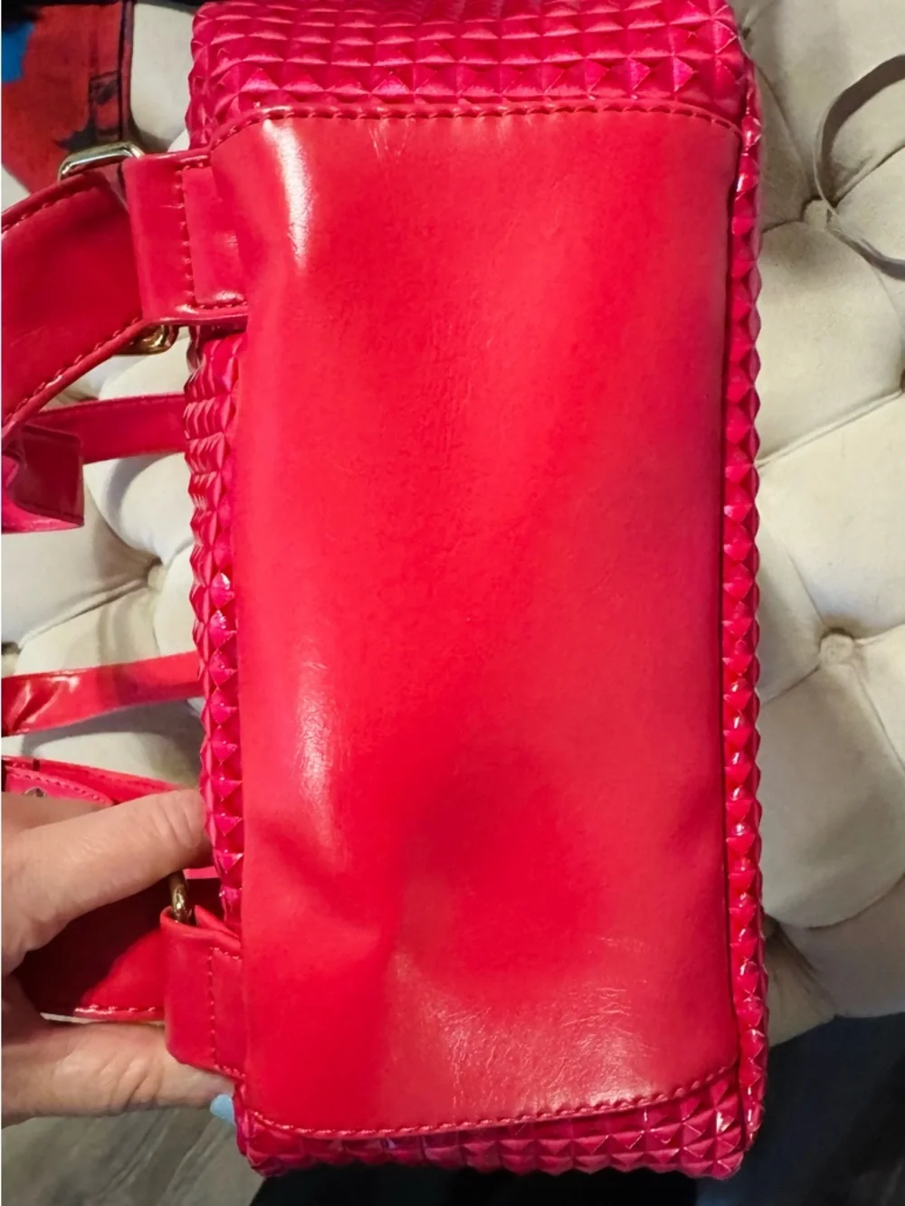 Nicki Minaj JOY Pink Metallic Studded Backpack Hot Pink Faux Leather